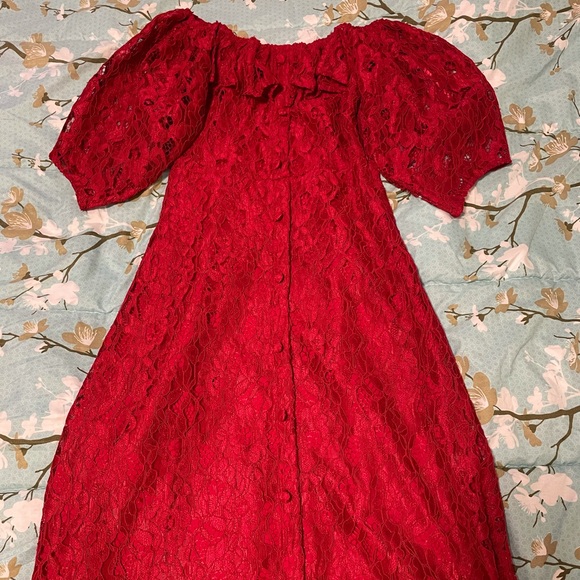 ZARA Trafaluc Red Lace Dress Off-Shoulder - Picture 2 of 6